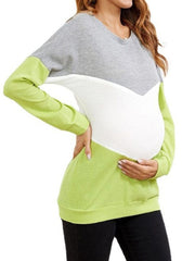 Momyraise Stilltops Patchwork Farbkontrast Rundhals Langarm Täglich Mode Für Schwangerschaft