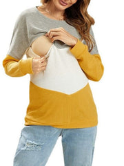 Momyraise Stilltops Patchwork Farbkontrast Rundhals Langarm Täglich Mode Für Schwangerschaft