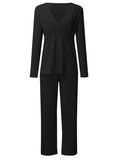 Momyraise Umstandsmode Loungewear Zweiteiliger V-Ausschnitt Langarm Täglich Lässig Mode Frauen Stillen Mutterschaft