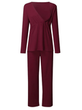 Momyraise Umstandsmode Loungewear Zweiteiliger V-Ausschnitt Langarm Täglich Lässig Mode Frauen Stillen Mutterschaft