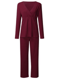 Momyraise Umstandsmode Loungewear Zweiteiliger V-Ausschnitt Langarm Täglich Lässig Mode Frauen Stillen Mutterschaft